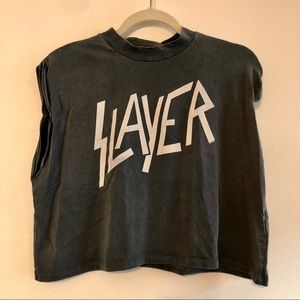 Faded Gray Sleeveless Slayer Band Cropped Shirt